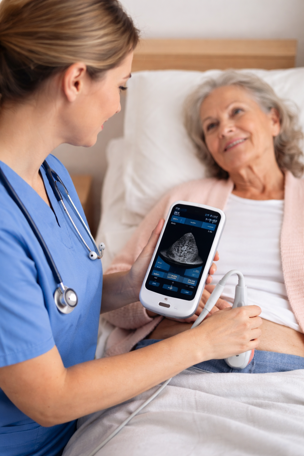 Healthcare professional performing bedside scan